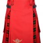 Men's Scottish Wallace Hybrid Utility Kilt Red Cotton & Wallace Tartan Kilt Deal Set