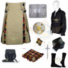 Men's Scottish Buchanan Hybrid Utility Kilt Khaki Cotton & Buchanan Tartan utility Kilt Deal Set Men's Scottish Buchanan Hybrid Utility Kilt Khaki Cotton & Buchanan Tartan utility Kilt Deal Set