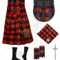 Men's Scottish Red Black Rob Roy Tartan utility KILT - With Free Accessories Kilt