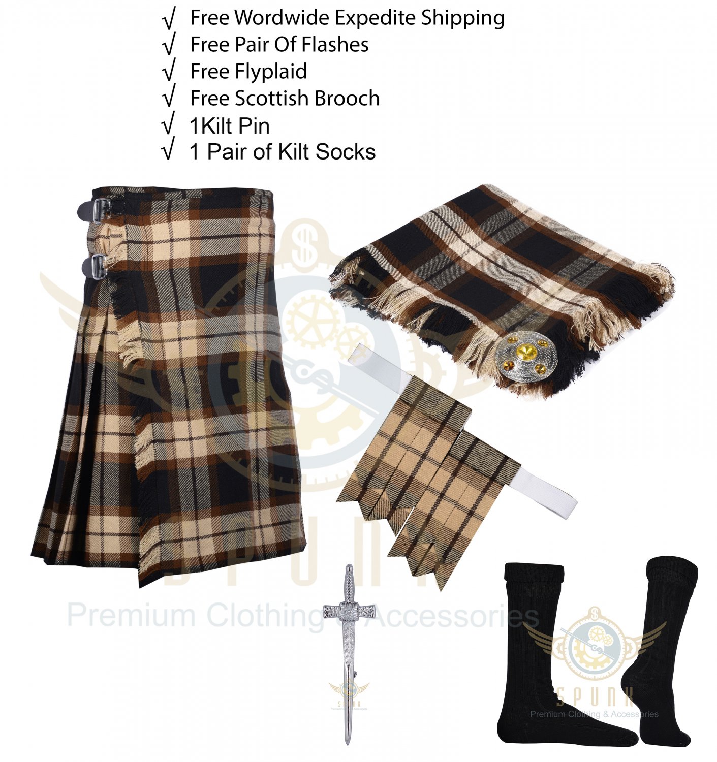 Scottish Rose Ancient 8 Yard KILT With Flashes - Fly plaid - Brooch ...