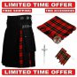 Men's Scottish Wallace Hybrid utility KILT- Black Cotton & Tartan Utility Kilt Package