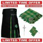 Scottish Irish Hybrid utility KILT- Black Cotton & Irish Tartan Utility Kilt Package