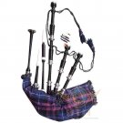 Scottish Pride Of Scotland Tartan Rosewood Bagpipes Black Finish - Silver Mounts