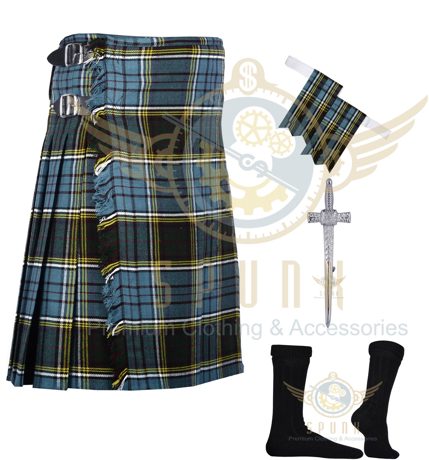 Men's Scottish Anderson 8 Yard KILT Package With Kilt Pin - Flashes - Socks
