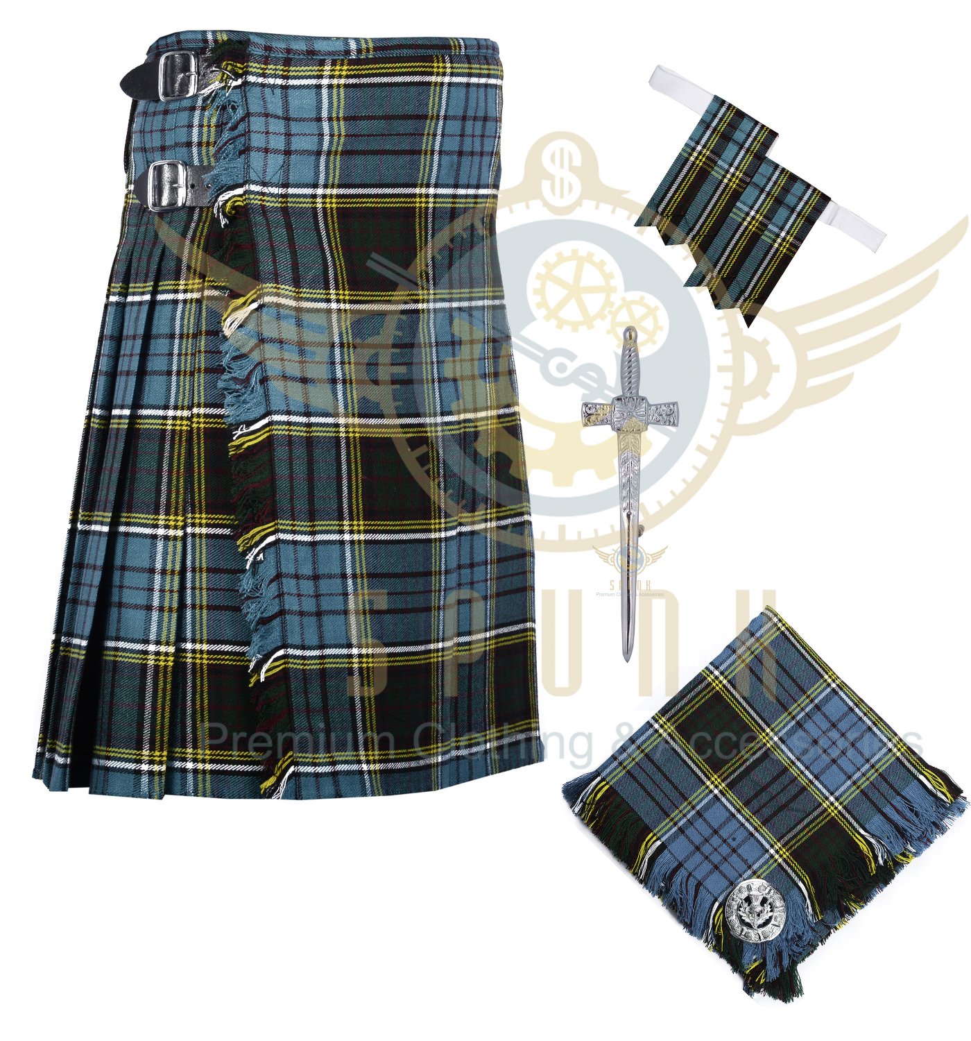 Men's Scottish Anderson 8 Yard KILT Traditional Tartan kilt - With Free Accessories