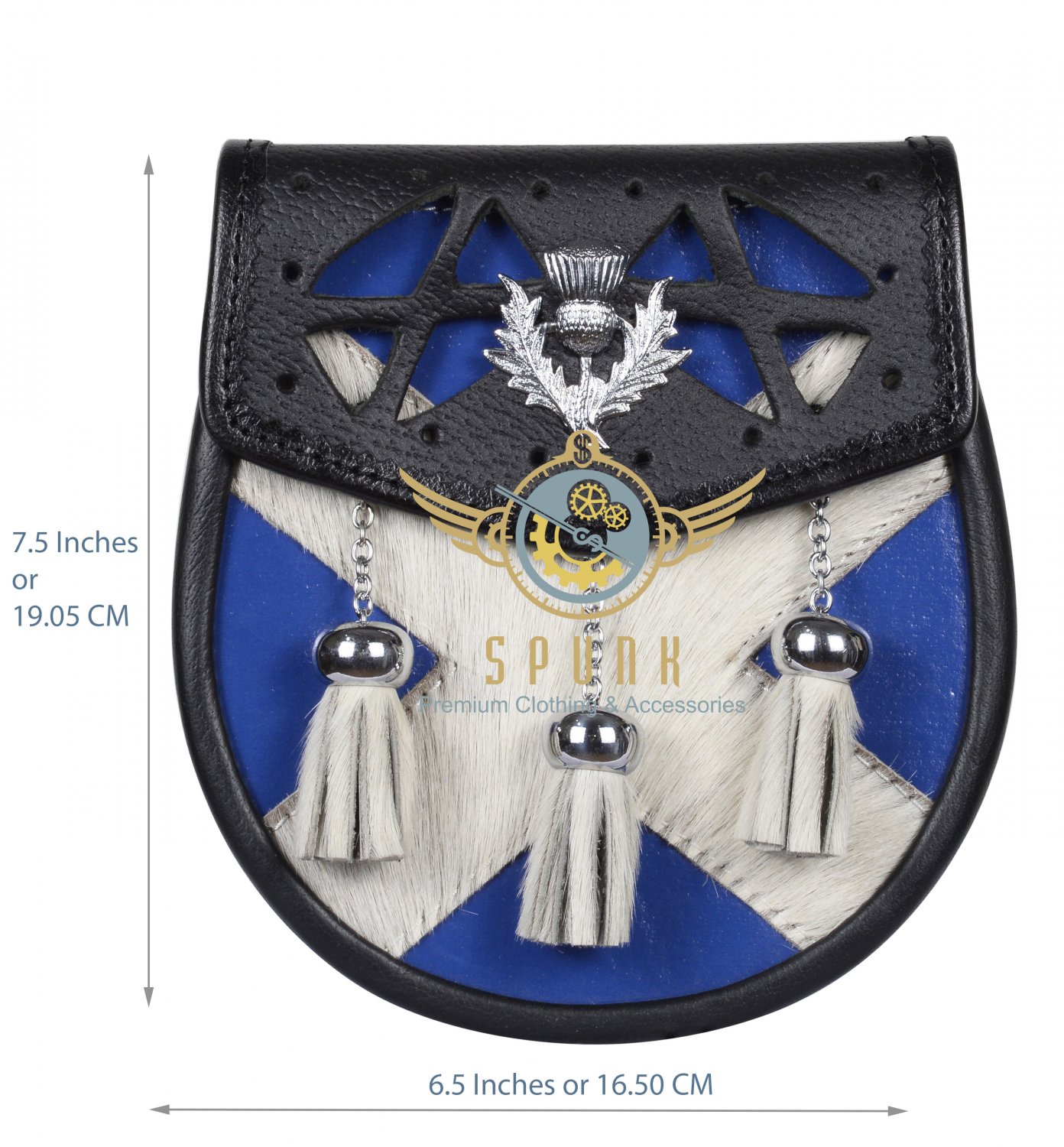 Scottish Leather KILT SPORRAN Bag Saltire Flag Design With Free Chain Belt