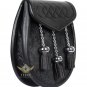 Scottish KILT Semi Dress SPORRAN Black Leather and Bovine Fur with Free Belt