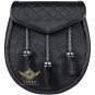 Scottish KILT Semi Dress SPORRAN Black Leather and Bovine Fur with Free Belt