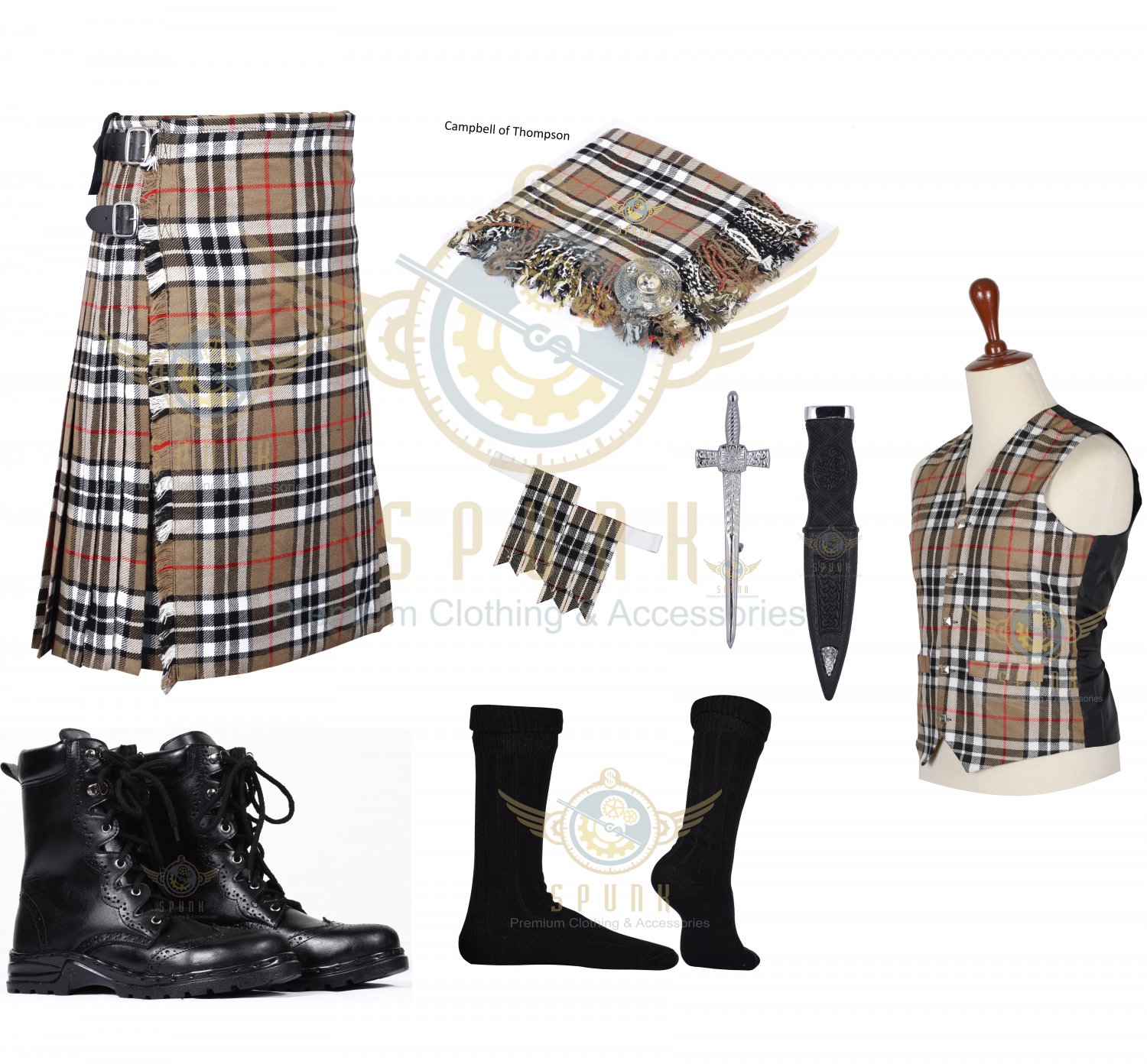 Scottish Campbell of Thompson 8 Yard KILT Traditional Tartan KILT - With Free Accessories Package