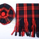 Scottish Maclachlan Tam o'Shanter Flat Bonnet Hat With Scarf 100%Acrylic Tartan Scottish Maclachlan Tam o'Shanter Flat Bonnet Hat With Scarf 100%Acrylic Tartan