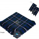 Scottish Traditional Blue Douglas Tartan Kilt FLYPLAID + Brooch & Flashes- Flyplaid 48 X 48