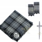 Scottish Traditional Hamilton Grey Tartan Kilt FLY PLAID + Brooch - Flashes - Kilt pin