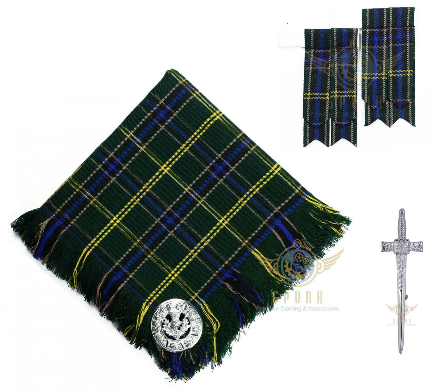 William Galt Flashes Per Kilt Scozzesi In Tartan Multicolore - Con Fibbia E Giarrettiera Pesanti, Taglia Unica, Unisex Adulti Saint Tail