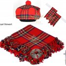 Scottish Royal Stewart Tartan Kilt FLY PLAID + Brooch- Flashes - Kilt pin -Tam Hat
