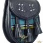 Premium - Black Leather -Clan Anderson Tartan -Scottish DAY SPORRAN Chain Strap