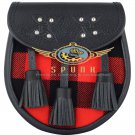 Premium - Black Leather - Macgregor Rob Roy Tartan Scottish KILT SPORRAN Chain Strap