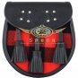 Premium - Black Leather - Macgregor Rob Roy Tartan Scottish KILT SPORRAN Chain Strap