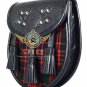 Premium - Black Leather - MacDonald Tartan Scottish KILT SPORRAN Chain Strap