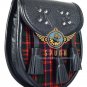 Premium - Black Leather - MacDonald Tartan Scottish KILT SPORRAN Chain Strap