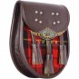 Premium - Brown Leather - Wallace Tartan Scottish KILT SPORRAN Chain Strap