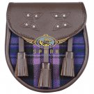 Premium - Brown Leather - Pride of Scotland Tartan Scottish KILT SPORRAN Chain Strap