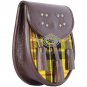 Premium - Brown Leather -  Macleod of Lewis Tartan Scottish KILT SPORRAN Chain Strap