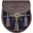 Premium - Brown Leather -   Blue Douglas Tartan Scottish KILT SPORRAN Chain Strap