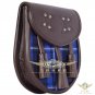 Premium - Brown Leather - Ramsey Blue Tartan Scottish KILT SPORRAN Chain Strap