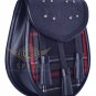 Premium - Black Leather - Spirit of Bruce Tartan Scottish KILT SPORRAN Chain Strap
