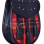 Premium - Black Leather MacGregor Tartan Scottish KILT SPORRAN Chain Strap