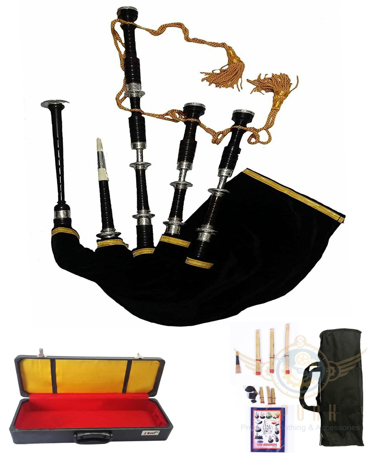 GREAT HIGHLAND SCOTTISH BAGPIPES FULLY ENGRAVED CHORME PLATED MOUNTS BAGPIPES