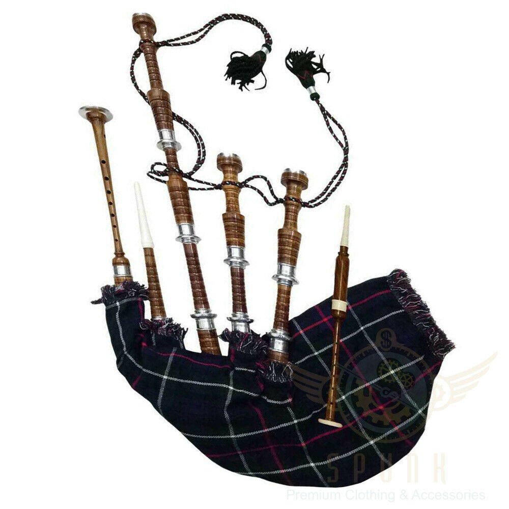 BAGPIPES Highlander Scottish Natural Finish Rosewood Bagpipe with Practice Chanter