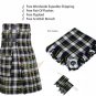 Scottish Dress Gordon Utility Kilt Leather Straps kilt Free Fly Plaid - Brooch - Flashes