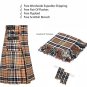 Scottish Camel Thompson Utility Kilt Leather Straps kilt Free Fly Plaid - Brooch- Flashes