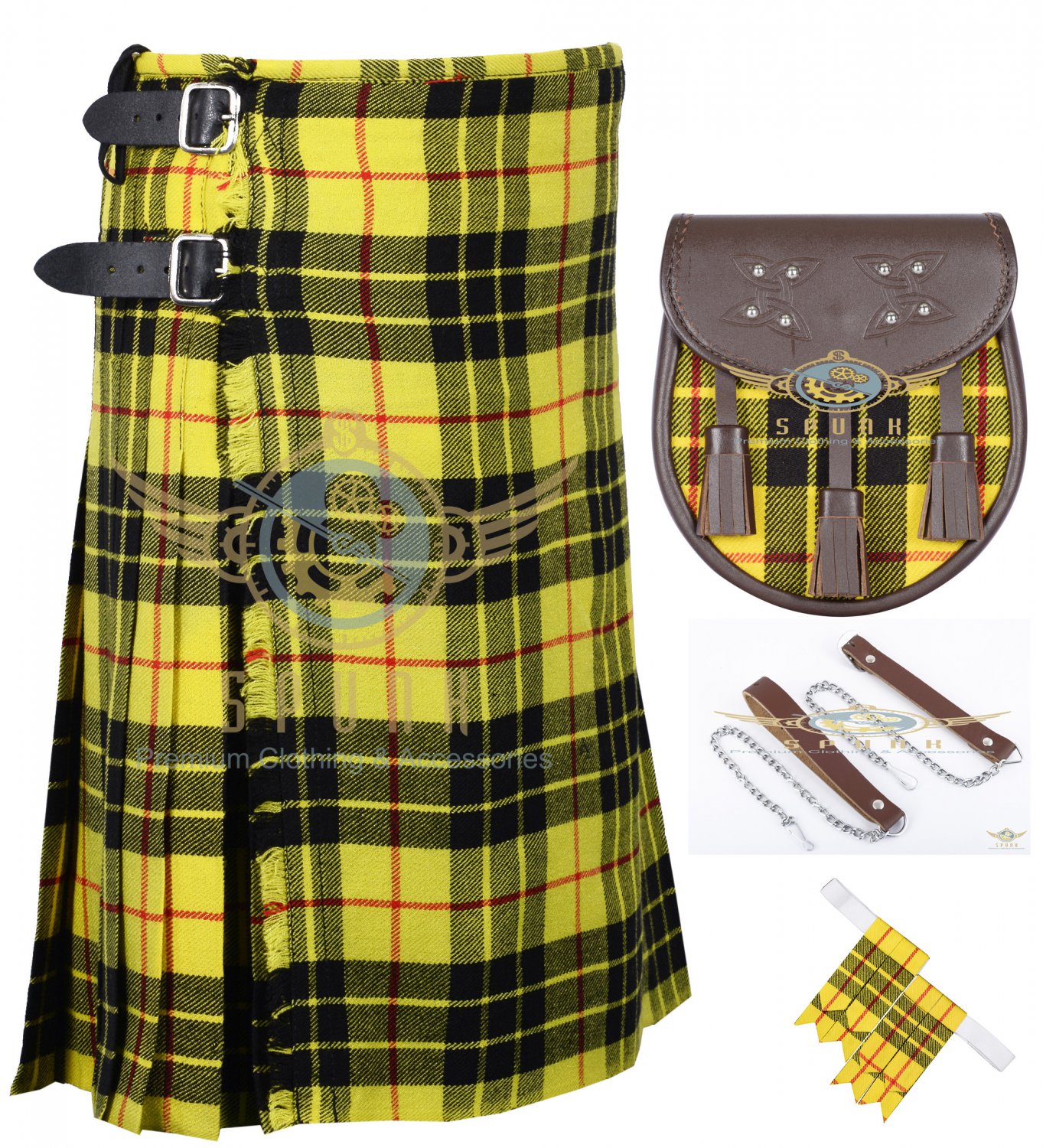 Scottish Macleod of Lewis 8 Yard KILT 13 Oz 8 yard Kilts Tartan Kilt Sporran & Flashes