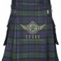 Scottish Black Watch Utility Kilt Leather Straps kilt Free Fly Plaid - Brooch- Flashes