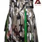 Scottish Hybrid Utility Mens Kilt Urban Camo With Irish Tartan under Pleated