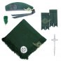 Scottish Traditional Solid Green Tartan Kilt FLY PLAID - Brooch - Flashes - Kilt Pin - Cap