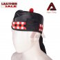 Scottish Kilt GLENGARRY HAT WITH Black RED & WHITE DICED BAND 100% Real Leather
