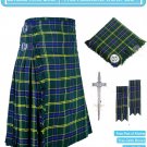 Men's Scottish Highland Traditional 16Oz US Army Tartan 8 yard Kilt With Accessories