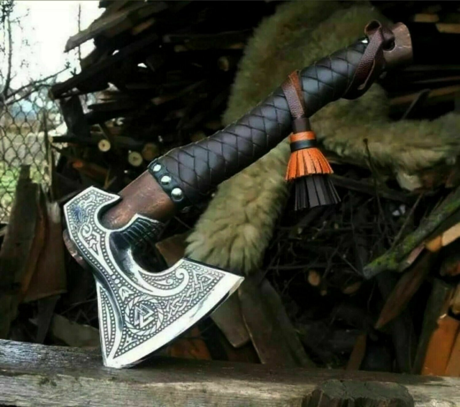 Custom Handmade Carbon Steel Viking axe Bearded Axe With rose wood Handle