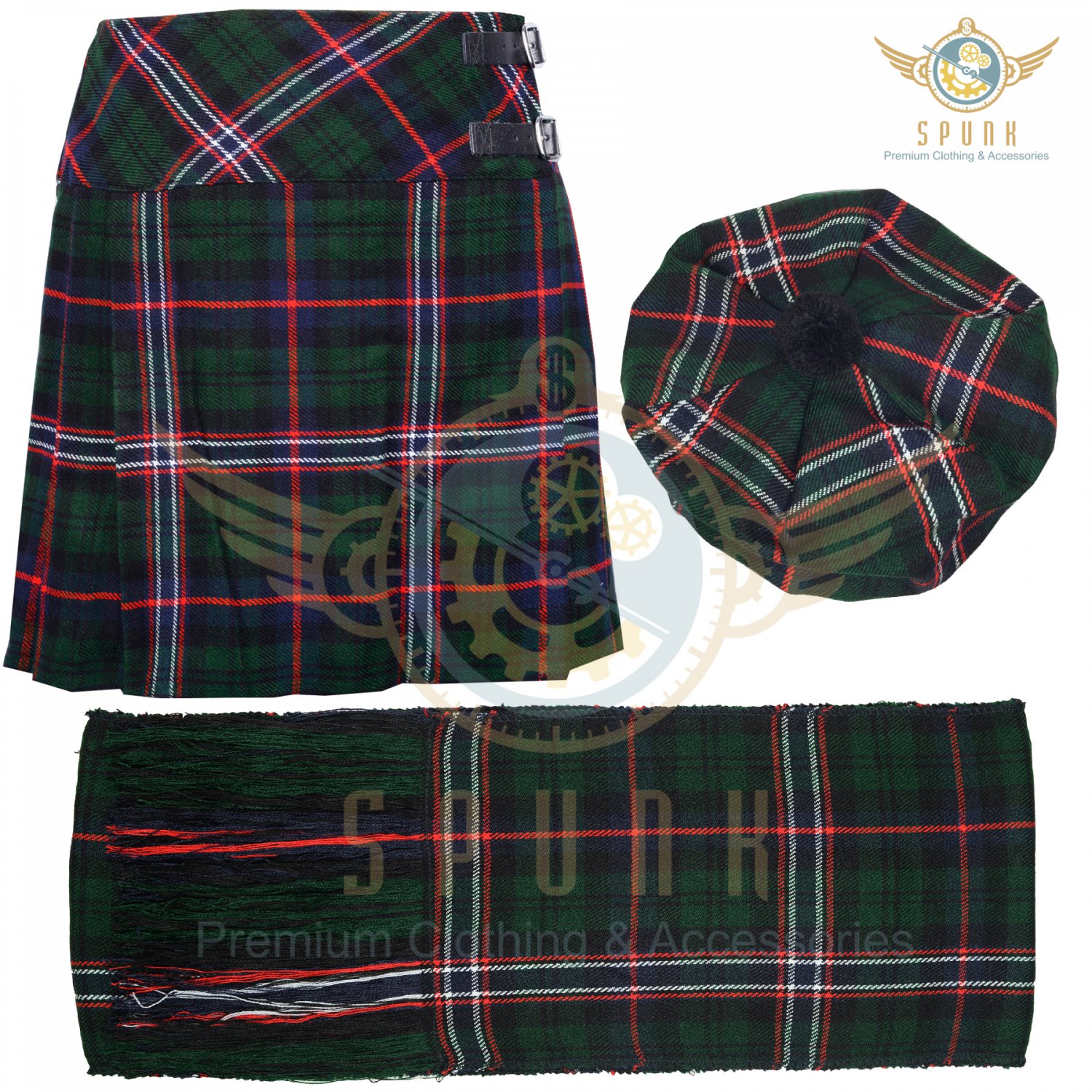 Scottish National Tartan Mini Ladies Billie Skirt - Kilt- Sash- Tam O 'Shanter Hat