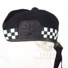 Scottish Military PIPER HAT 100% Black WOOL GLENGARRY Green & White DICED HAT Scott Hat