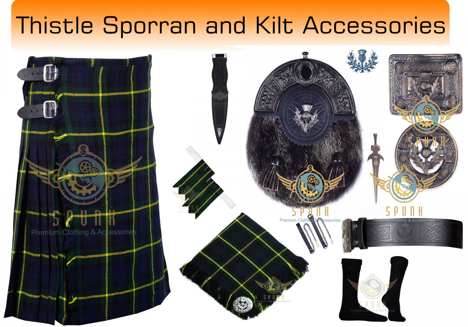 Men's 8 Yard Scottish Gordon Tartan Kilt, Highland Wedding Kilts & Accessories