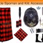 Men's Scottish Red Black Rob Roy Tartan 8 yard Kilt, Highland Wedding Kilts & Accessories