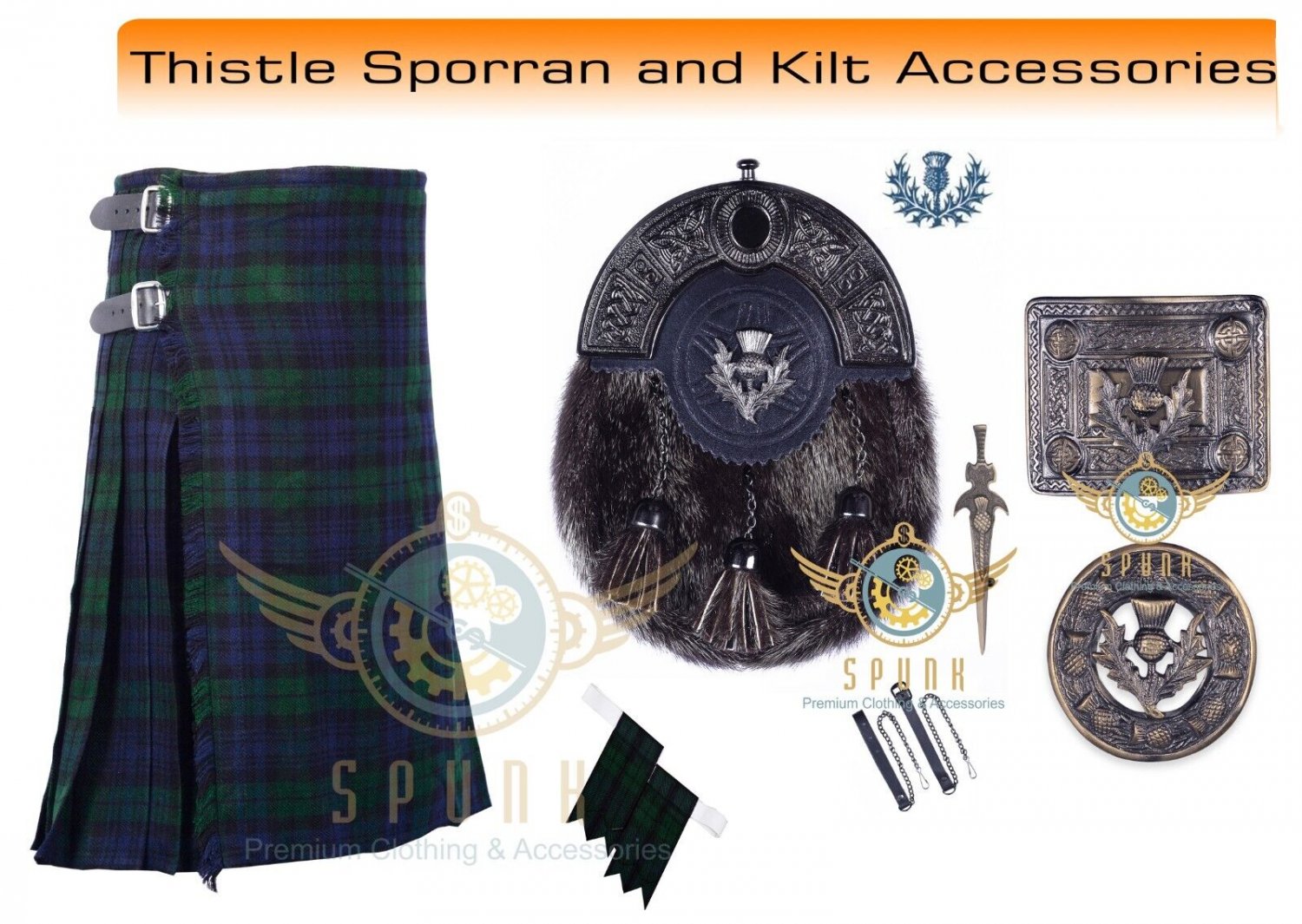 Scottish Black Watch Tartan 8 yard Kilt Men's Traditional Highland 8 yard kilt Set