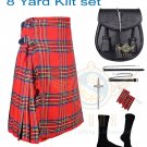 Highland Traditional Royal Stewart Tartan 8 yard Kilts For Men's