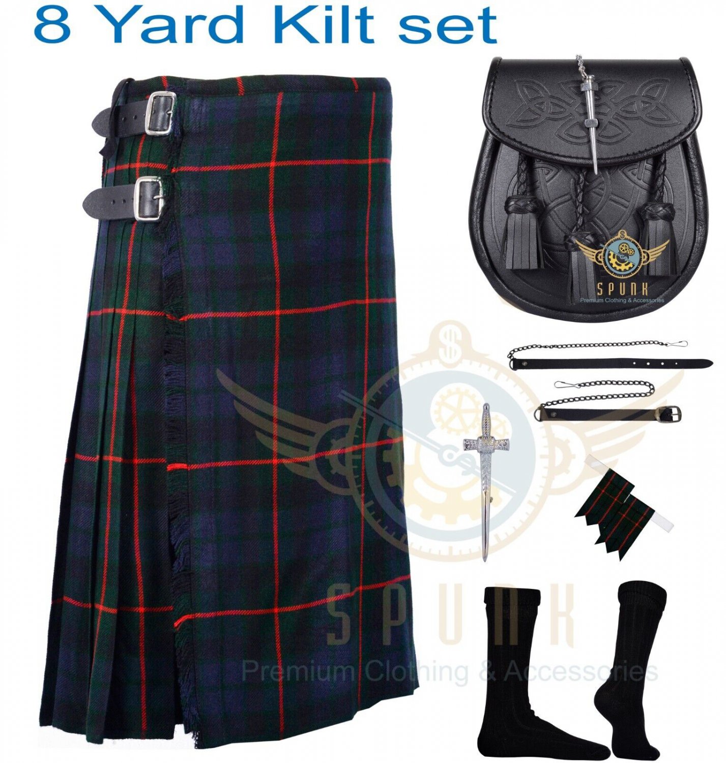 Highland Traditional gunn Tartan 8 yard Kilts For Men's