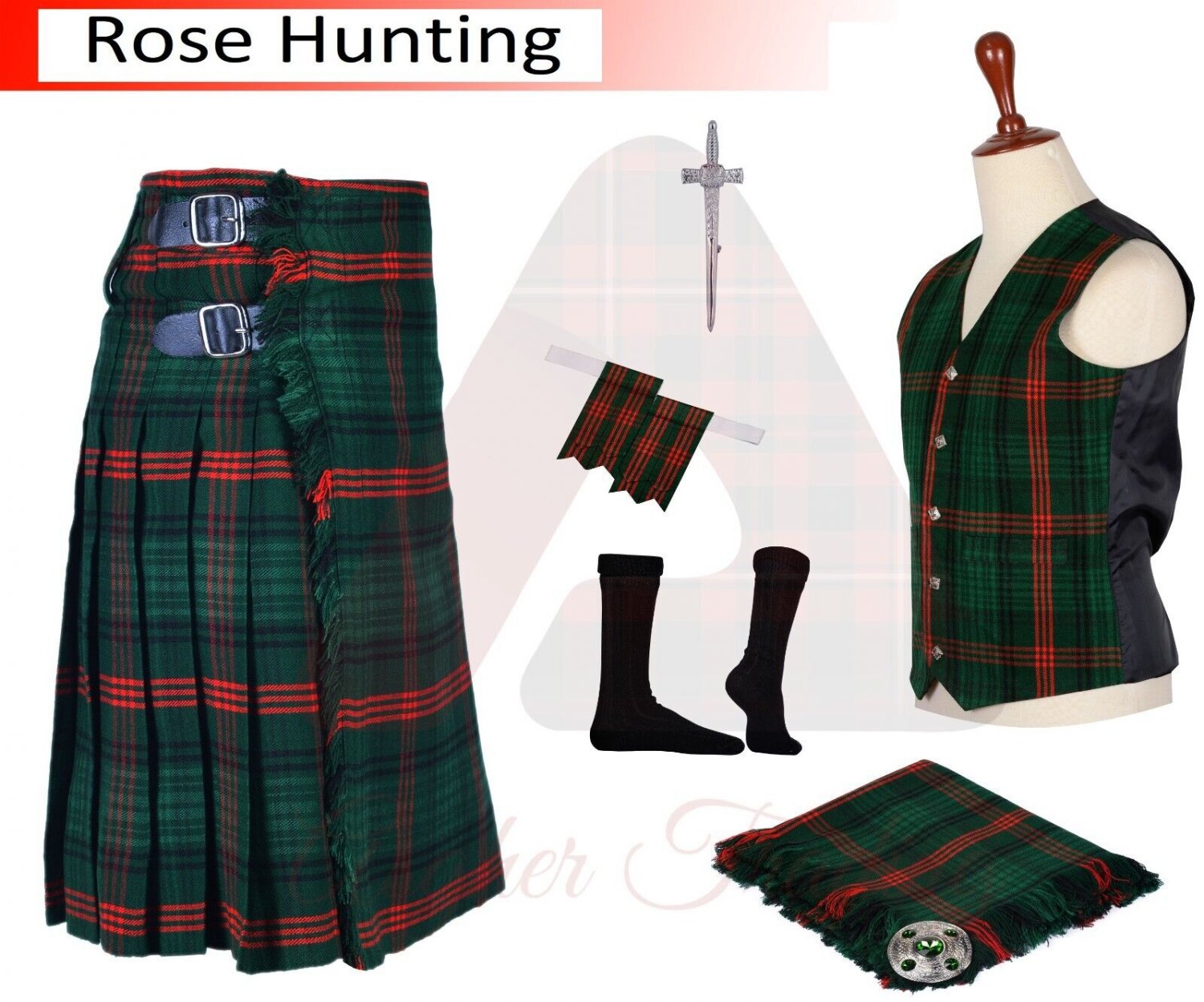 Men's Scottish  Rose Hunting Modern 8 yard Tartan kilt - Highland Traditional kilts & Accessories