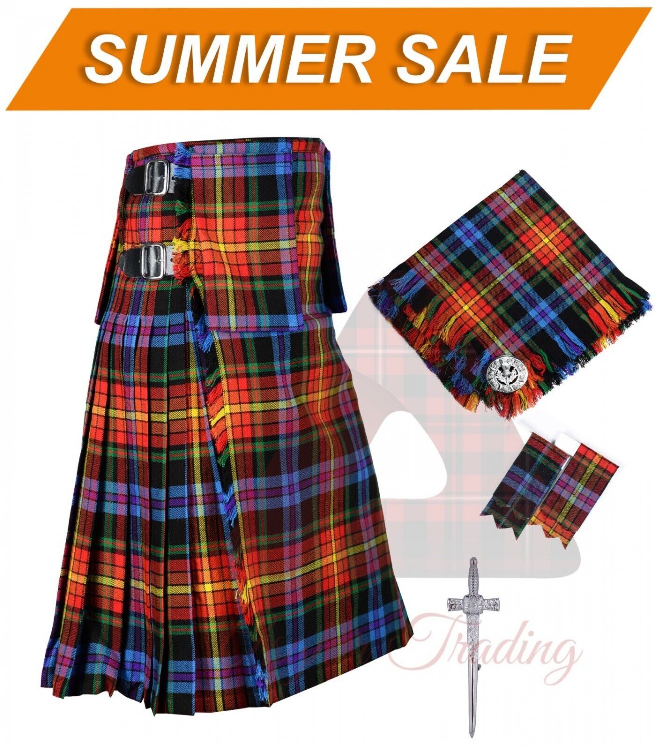 Scottish 8 Yard LGBT Tartan Kilts for Men Custom Made 13Oz tartan kilt & Accessories
